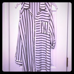 Black and White Striped shoulderless button down